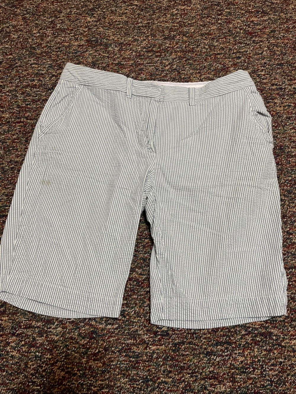 LL Bean Shorts Mens 12 regular 100% Cotton Blue White Pinstripe 34’’